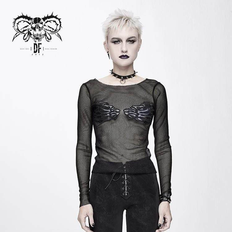 Goth Skull Sheer Mesh Tops