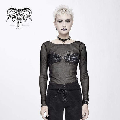 Goth Skull Sheer Mesh Tops