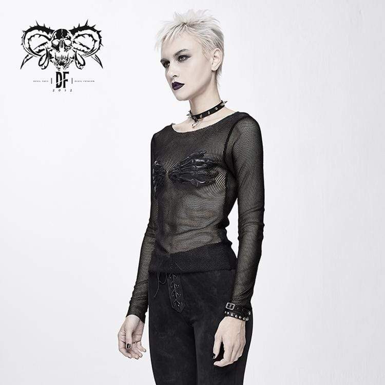 Goth Skull Sheer Mesh Tops