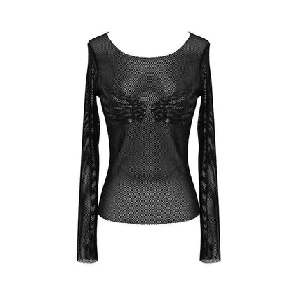 Goth Skull Sheer Mesh Tops