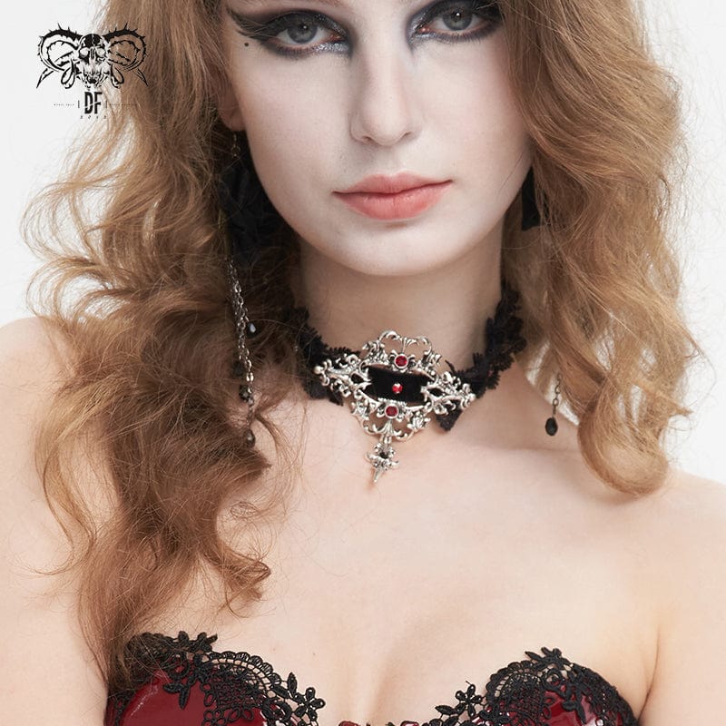 Gothic Beaded Lace Hem Necklace