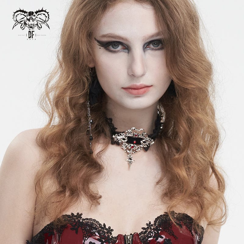 Gothic Beaded Lace Hem Necklace
