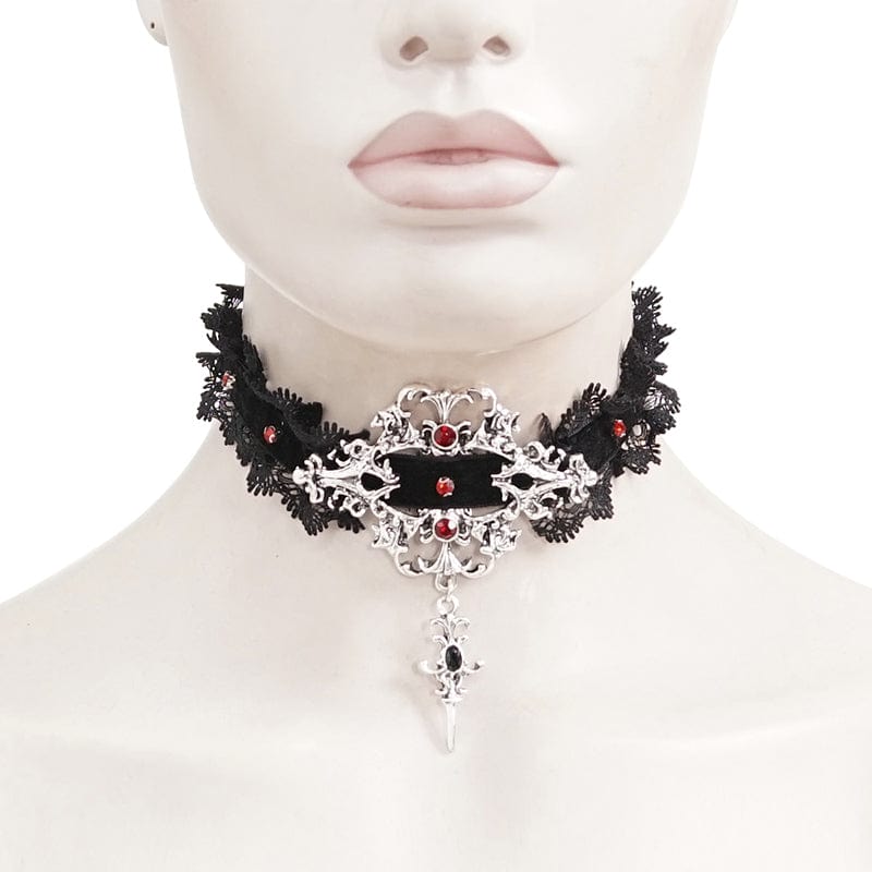 Gothic Beaded Lace Hem Necklace