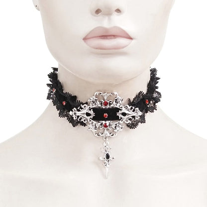 Gothic Beaded Lace Hem Necklace