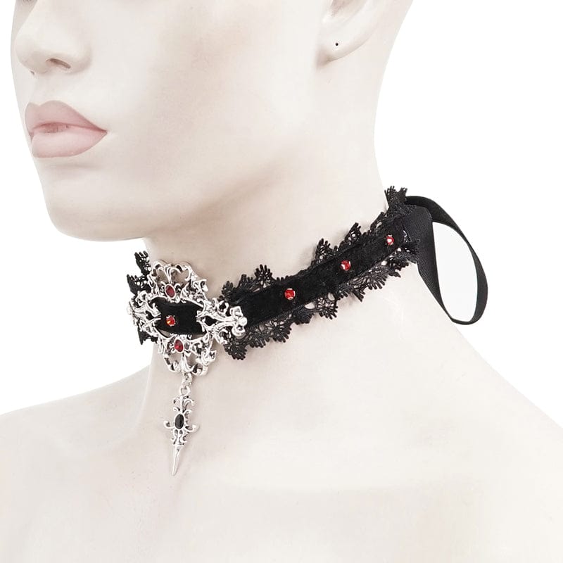 Gothic Beaded Lace Hem Necklace