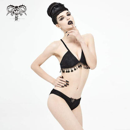 Gothic Black Cross Over Shoulder Strap Bikini