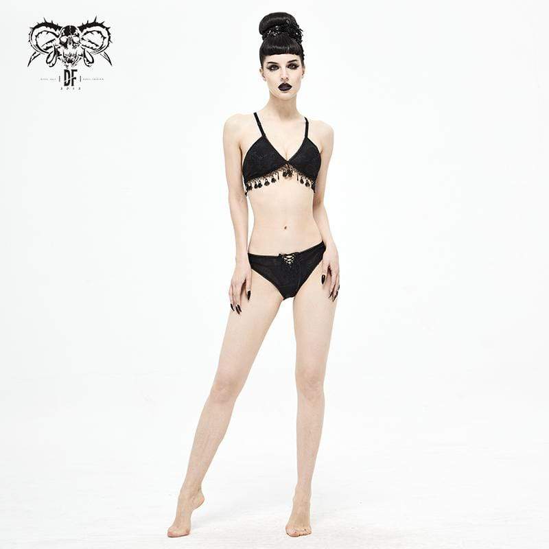 Gothic Black Cross Over Shoulder Strap Bikini