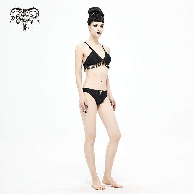 Gothic Black Cross Over Shoulder Strap Bikini