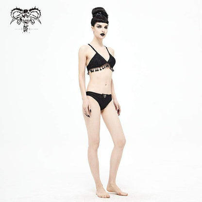 Gothic Black Cross Over Shoulder Strap Bikini
