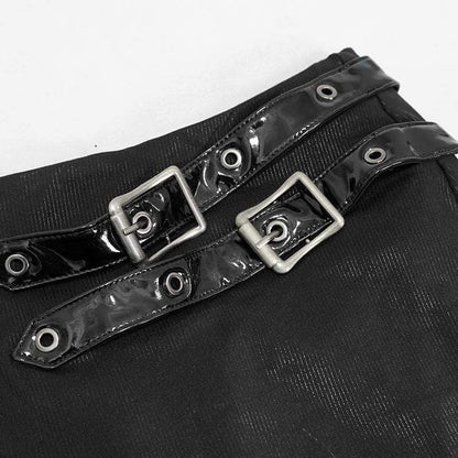 Gothic Black Faux Leather and Lacing Detailed Short Skirts