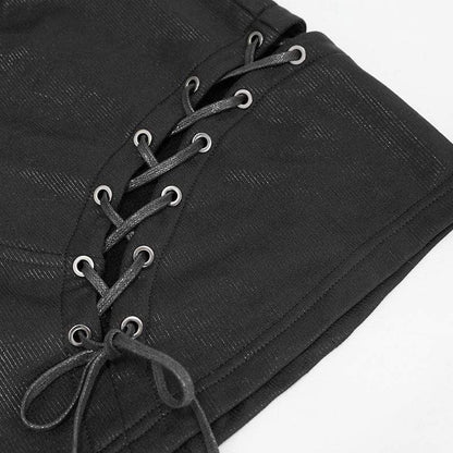 Gothic Black Faux Leather and Lacing Detailed Short Skirts