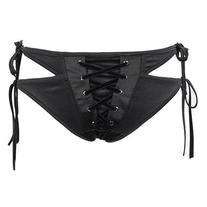 Gothic Black Lace-up Detailed Bikini Bottoms