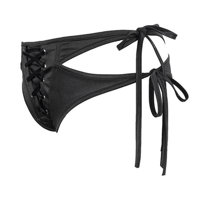 Gothic Black Lace-up Detailed Bikini Bottoms