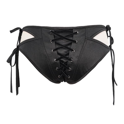Gothic Black Lace-up Detailed Bikini Bottoms