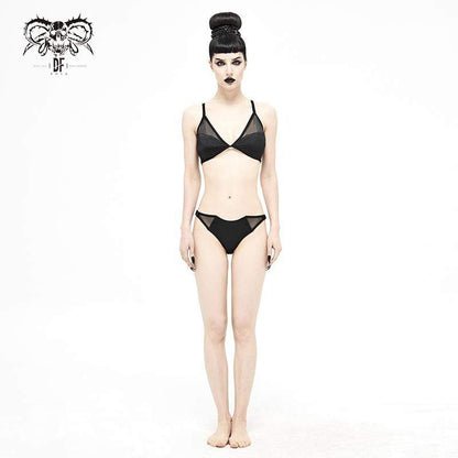 Gothic Black Net Overlay Triangle Bikini