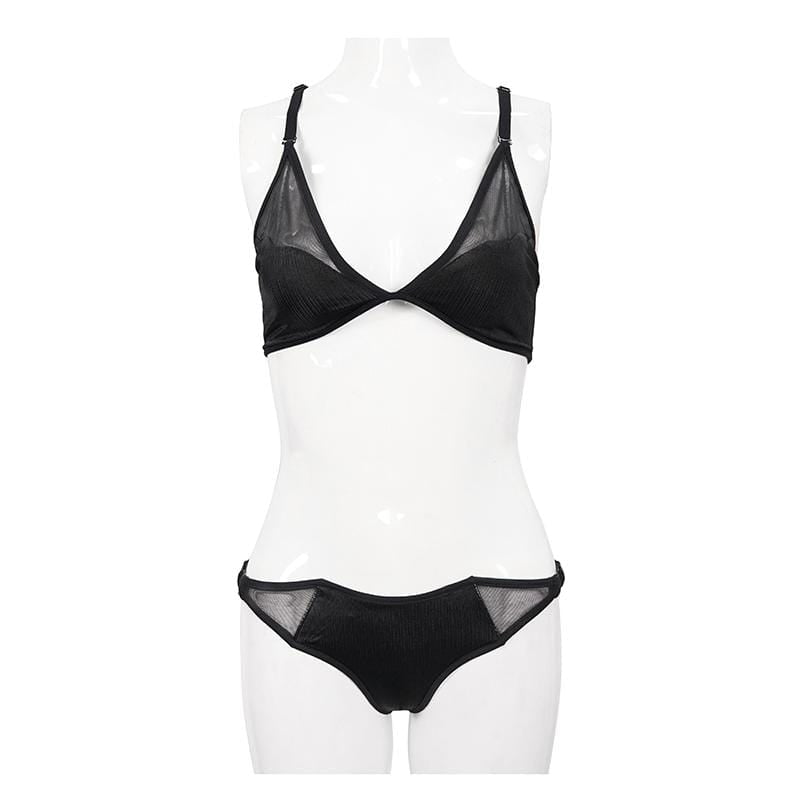 Gothic Black Net Overlay Triangle Bikini