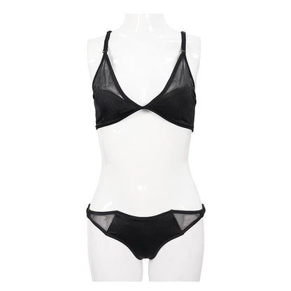Gothic Black Net Overlay Triangle Bikini