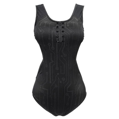Gothic Black Sleeveless Leotard Swimming Suit