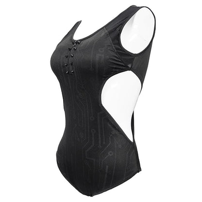 Gothic Black Sleeveless Leotard Swimming Suit