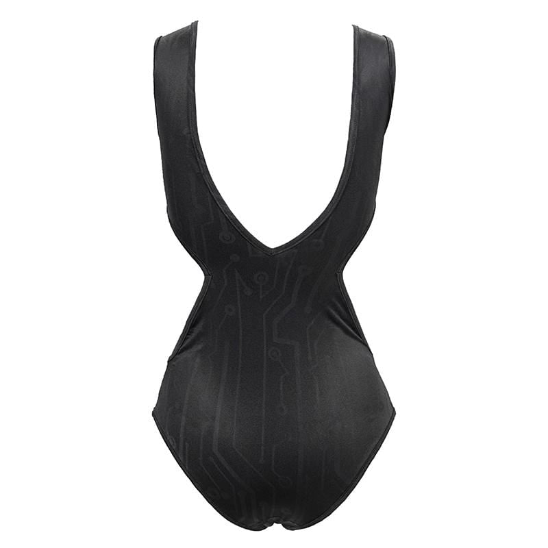 Gothic Black Sleeveless Leotard Swimming Suit