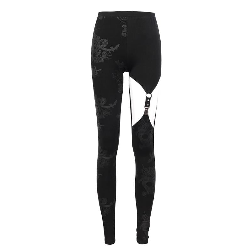 Gothic Cobweb Printed Cutout Pants