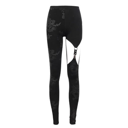 Gothic Cobweb Printed Cutout Pants