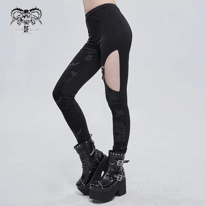 Gothic Cobweb Printed Cutout Pants