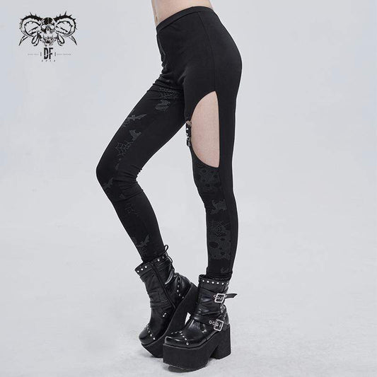 Gothic Cobweb Printed Cutout Pants