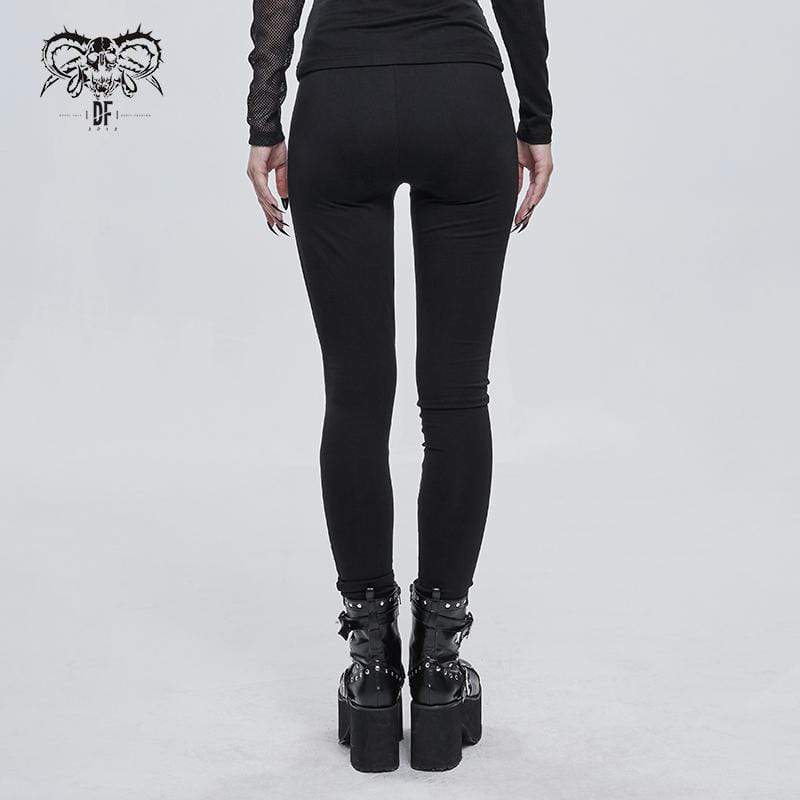 Gothic Cobweb Printed Cutout Pants
