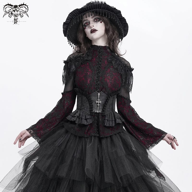 Gothic Ruffled Lace Splice Underbust Corset Black