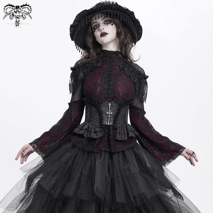 Gothic Ruffled Lace Splice Underbust Corset Black