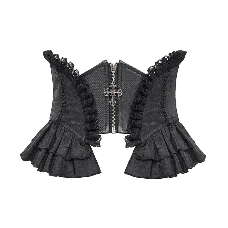 Gothic Ruffled Lace Splice Underbust Corset Black