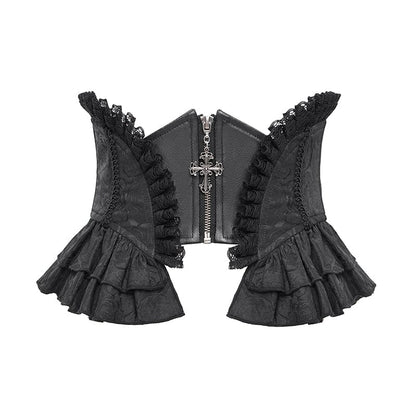 Gothic Ruffled Lace Splice Underbust Corset Black