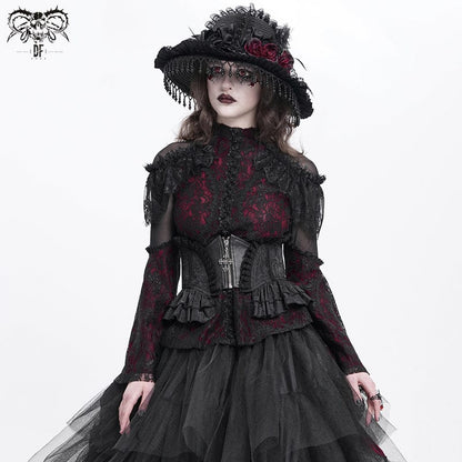 Gothic Ruffled Lace Splice Underbust Corset Black