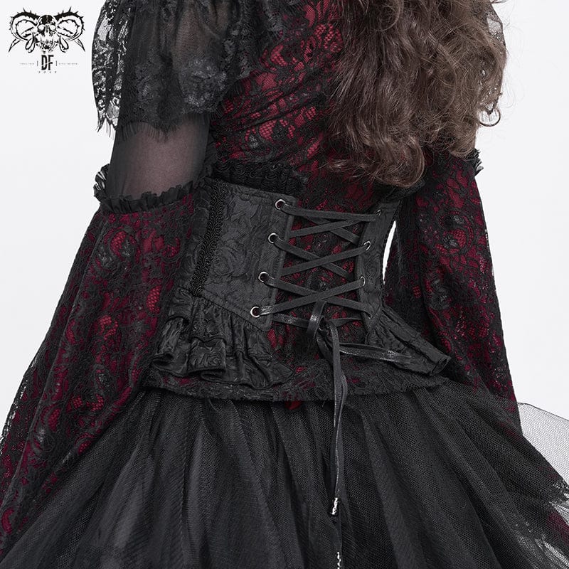 Gothic Ruffled Lace Splice Underbust Corset Black