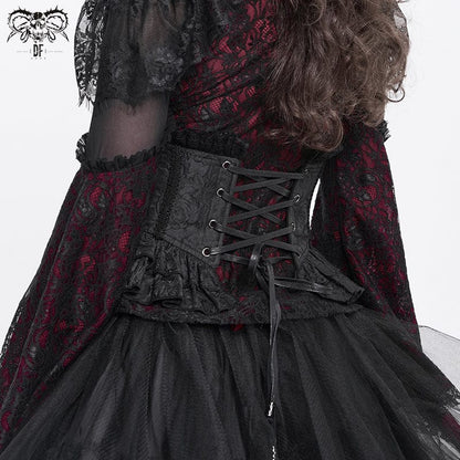 Gothic Ruffled Lace Splice Underbust Corset Black