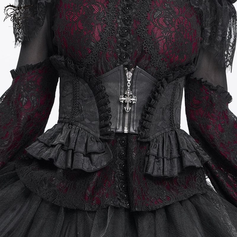 Gothic Ruffled Lace Splice Underbust Corset Black