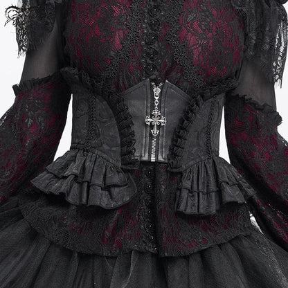 Gothic Ruffled Lace Splice Underbust Corset Black