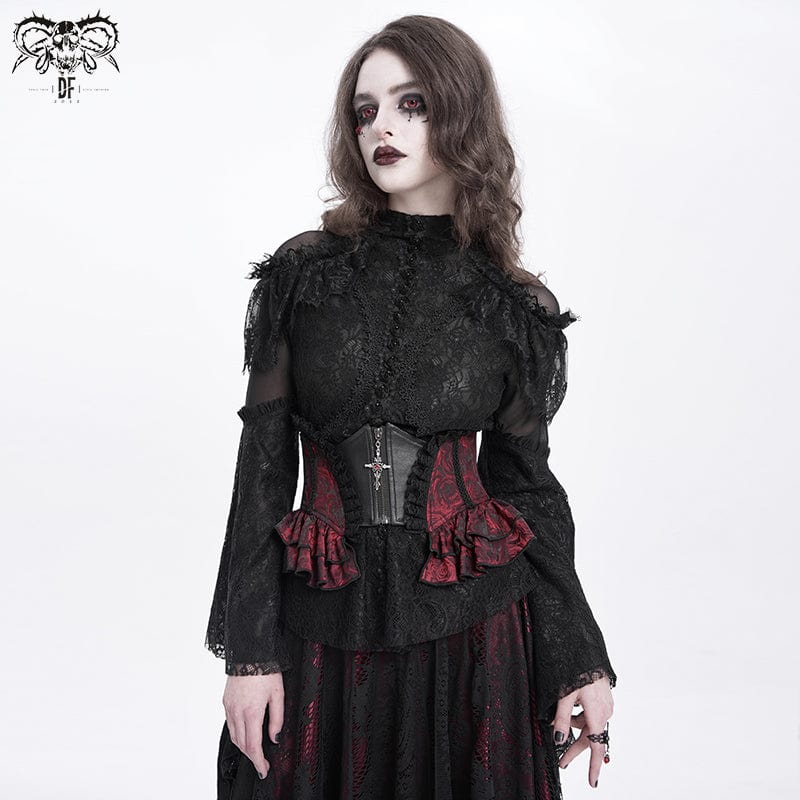 Gothic Ruffled Lace Splice Underbust Corset Red