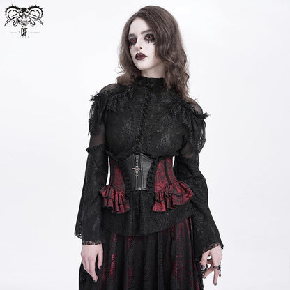 Gothic Ruffled Lace Splice Underbust Corset Red