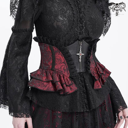 Gothic Ruffled Lace Splice Underbust Corset Red