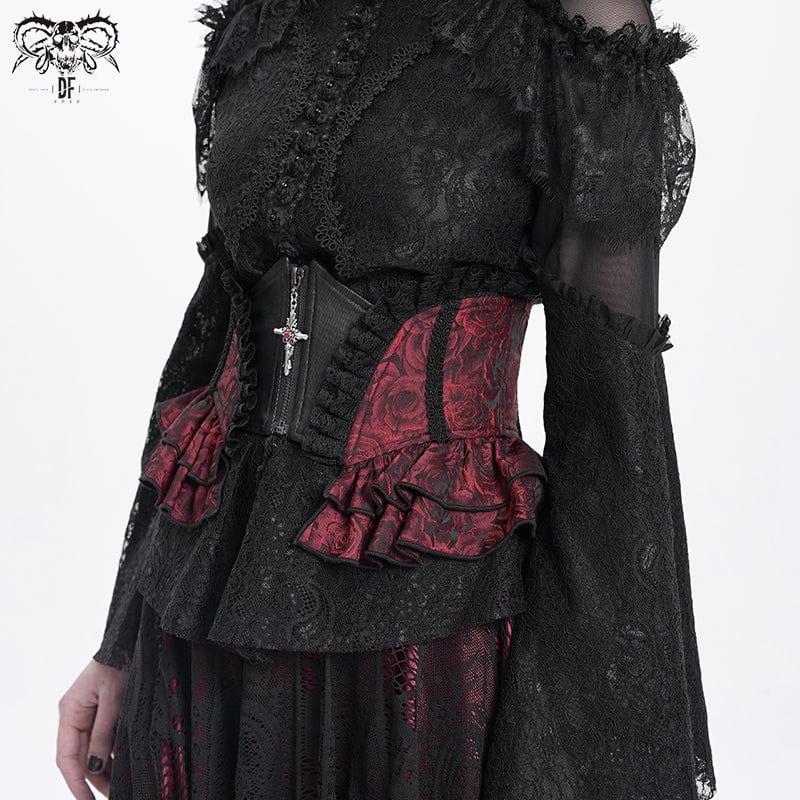 Gothic Ruffled Lace Splice Underbust Corset Red
