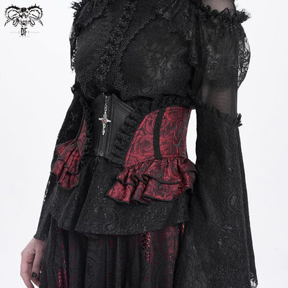 Gothic Ruffled Lace Splice Underbust Corset Red