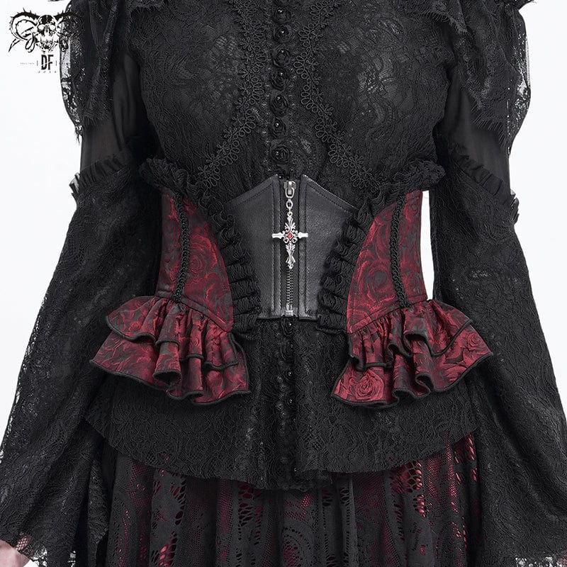 Gothic Ruffled Lace Splice Underbust Corset Red