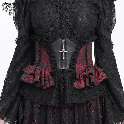Gothic Ruffled Lace Splice Underbust Corset Red