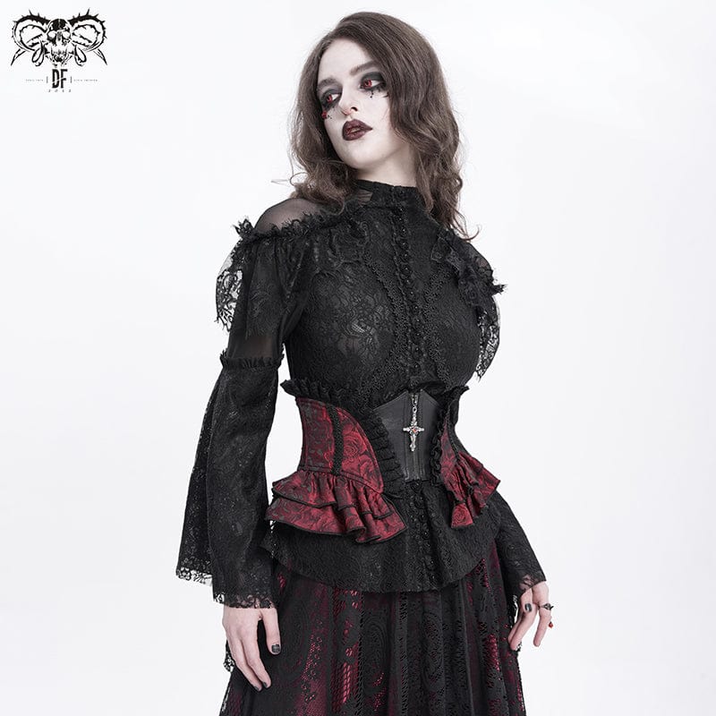 Gothic Ruffled Lace Splice Underbust Corset Red