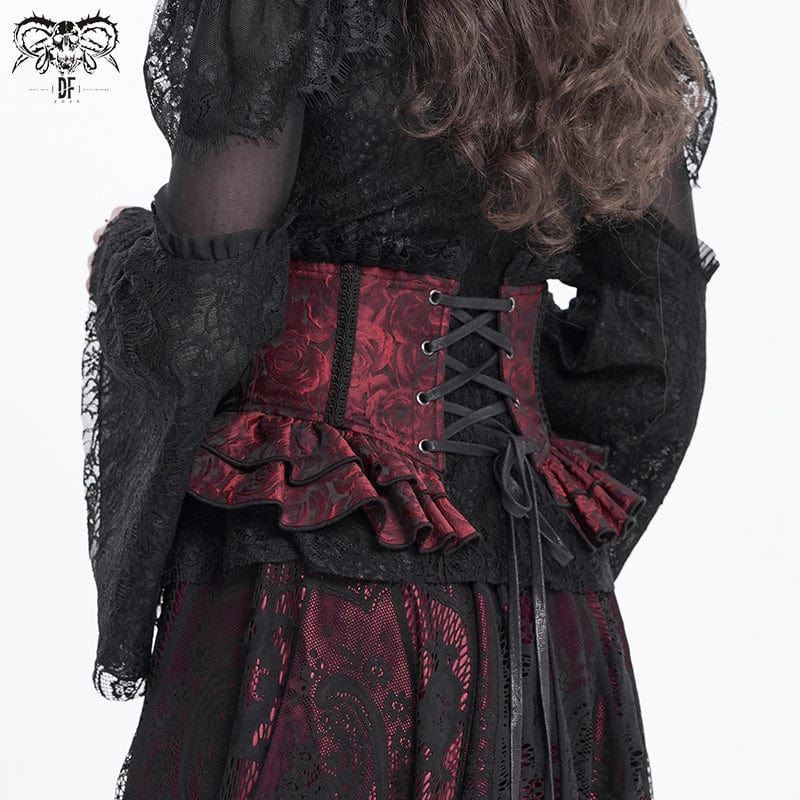Gothic Ruffled Lace Splice Underbust Corset Red