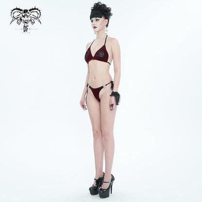 Gothic Star Tie Side Bikini Wine Red