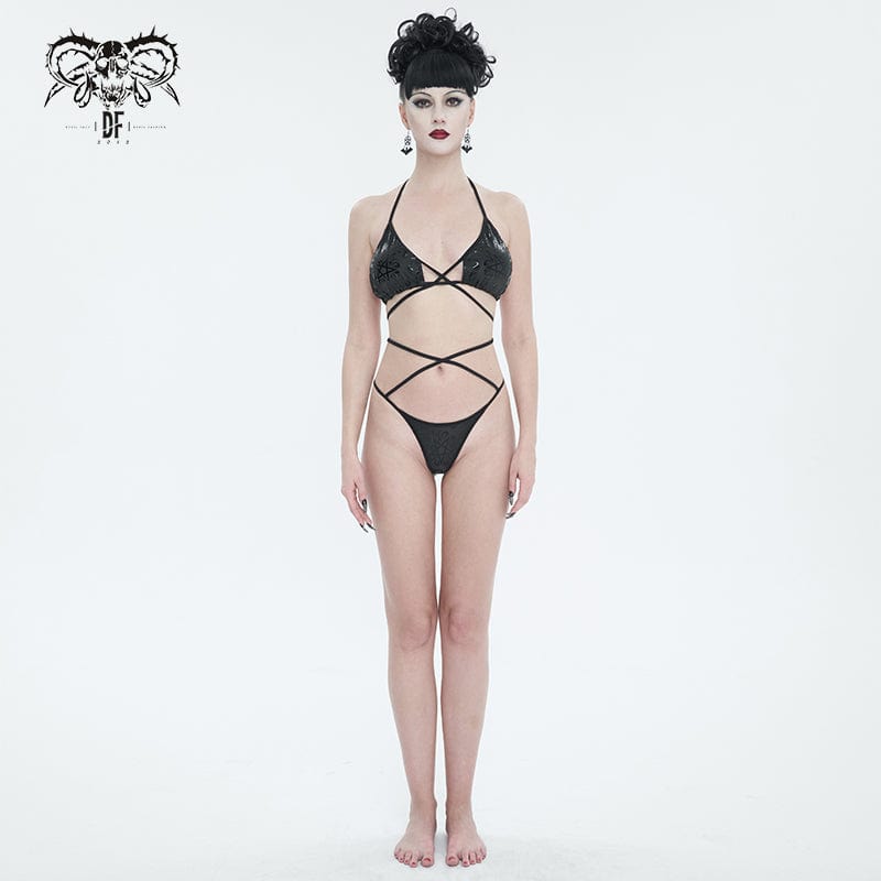 Gothic Strappy Floral Printed Bikini
