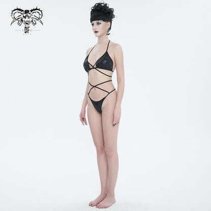 Gothic Strappy Floral Printed Bikini
